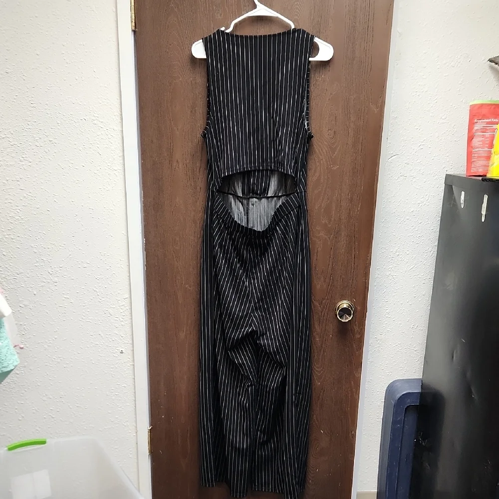 Black Pinstripe Jumpsuit - Picture 3 of 4